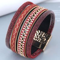 European And American Rhinestones Multi-layer Leather Wide Magnetic Buckle Bracelet main image 5