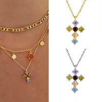 S925 Sterling Silver Fashion Cross Pendant Micro-inlaid Colorful Zircon Necklace main image 5