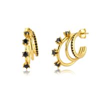 1 Paire Mode Forme C Couches Placage Incruster Le Cuivre Strass Boucles D'oreilles main image 5