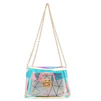 Fashion Transparent Laser Small Square Bag Solid Color Stitching Shoulder Bag main image 4