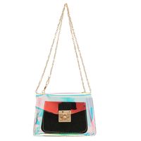 Fashion Transparent Laser Small Square Bag Solid Color Stitching Shoulder Bag main image 6