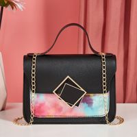 New Fashion Small Square Bag Simple Metal Lock Stitching Contrast Color Popular Shoulder Bag main image 3