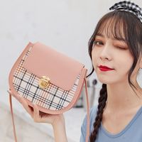 Korean Fashion 2021 Semi-circle Bag Check Pattern Stitching Shoulder Bag main image 3