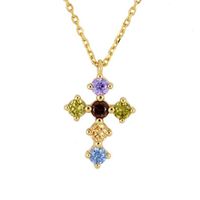 S925 Sterling Silver Fashion Cross Pendant Micro-inlaid Colorful Zircon Necklace sku image 1