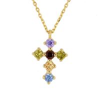 S925 En Argent Sterling Mode Croix Pendentif Micro-incrusté Coloré Zircon Collier sku image 1