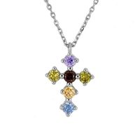 S925 Sterling Silver Fashion Cross Pendant Micro-inlaid Colorful Zircon Necklace sku image 2