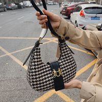 Fashion Houndstooth Crescent Bag Retro Shoulder Bag Handbag Bag sku image 3