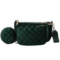 New Simple Velvet Female Bag Plaid Small Square Bag Shoulder Bag Messenger Bag sku image 4