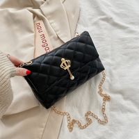 Small Pu Leather Pure Color Pearl Diamond Chain Bag Hander Bag sku image 2