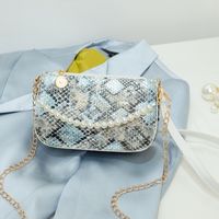 New Street Trend Snake Pattern Square Pearl Portable Messenger Shoulder Bag sku image 4