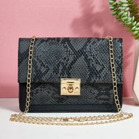 Fashion Korean Wave Women's Bag Trend Snake Pattern Small Square Bag Stitching Metal Shoulder Bag sku image 3