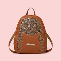 Women's Stitching Solid Color Small Backpack Trend Letter Metal Glitter Checkered Shoulder Bag sku image 9