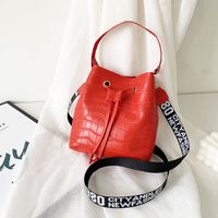 Women's Bucket Bag Fashion Handbag Solid Color Stone Pattern Letter Shoulder Strap Shoulder Bag sku image 3