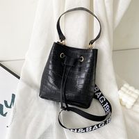 Women's Bucket Bag Fashion Handbag Solid Color Stone Pattern Letter Shoulder Strap Shoulder Bag sku image 4