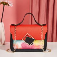 New Fashion Small Square Bag Simple Metal Lock Stitching Contrast Color Popular Shoulder Bag sku image 1