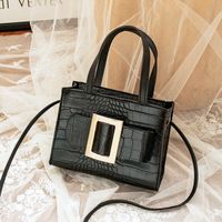 Trend Handbags Solid Color Crocodile Pattern Messenger Bag Metal Decoration Fashion Shoulder Bag sku image 4