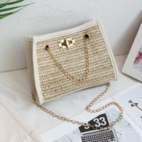 Women's Bags 2021 Fall Straw Woven Bag Pure Color Chain Shoulder Bag sku image 1