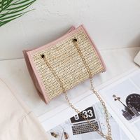 Women's Bags 2021 Fall Straw Woven Bag Pure Color Chain Shoulder Bag sku image 3