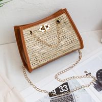 Women's Bags 2021 Fall Straw Woven Bag Pure Color Chain Shoulder Bag sku image 4
