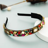 Personality Fine Edge Inlaid Color Rhinestone Flower Baroque Headband sku image 1