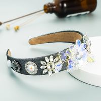 Fashion Personality Baroque Diamond Flower Wide-brimmed Headband main image 5