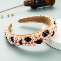 Fashion Starry Pearl Rhinestone Broad-brim Baroque Temperament Headband sku image 2