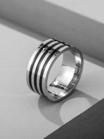 Klassischer Gestreifter Herren Vintage Titanium Steel Ring main image 2