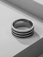 Klassischer Gestreifter Herren Vintage Titanium Steel Ring main image 4