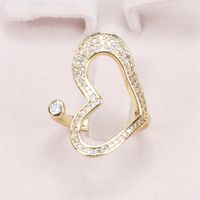 Jewelry Inlaid Micro Zircon Heart Ring Tide Copper Gold-plated Design Open Ring main image 3