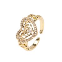 Fashion Inlaid Zircon Heart Ring Copper Plated Open Joint Ring Wholesale main image 4