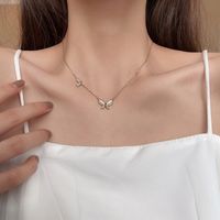 Titanstahl Halskette Weibliches Nischendesign Schmetterling Opal Anhänger Schlüsselbeinkette main image 3