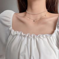 Titanstahl Halskette Weibliches Nischendesign Doppelschicht Strass Stern Trendige Schlüsselbeinkette main image 1