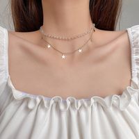 Titanstahl Halskette Weibliches Nischendesign Doppelschicht Strass Stern Trendige Schlüsselbeinkette main image 4