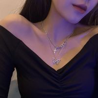 Korean Style Trend Double-layer Butterfly Necklace Female Niche Design Cross Sweater Chain main image 1