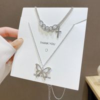 Korean Style Trend Double-layer Butterfly Necklace Female Niche Design Cross Sweater Chain main image 4