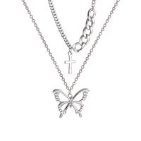 Korean Style Trend Double-layer Butterfly Necklace Female Niche Design Cross Sweater Chain main image 5