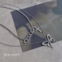 Korean Style Trend Double-layer Butterfly Necklace Female Niche Design Cross Sweater Chain main image 6