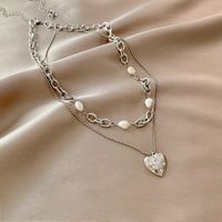 Fashion Heart Titanium Steel Necklace Hip Hop Double Pearl Pendant Clavicle Chain main image 5