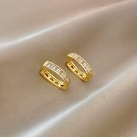 Korean Geometric Temperament Micro-inlaid Zircon Copper Ear Buckles main image 5