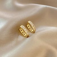 Korean Geometric Temperament Micro-inlaid Zircon Copper Ear Buckles main image 6