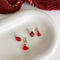 Red Chinese New Year Lantern Bow Tassel Earrings main image 4