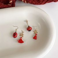 Red Chinese New Year Lantern Bow Tassel Earrings main image 5