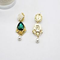 Baroque Retro Emerald Earrings White Porcelain Flower Pearl Pendant Long Earrings main image 4