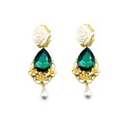 Baroque Retro Emerald Earrings White Porcelain Flower Pearl Pendant Long Earrings main image 6