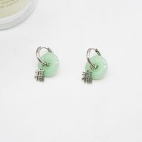 Retro Jade Blessing Earrings Female Simple Titanium Steel Letters Geometric Earrings main image 4