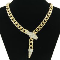 European And American Cuban Chain Short Full Rhinestone Snake Head Magnetic Buckle Necklace Clavicle Chain main image 1