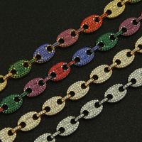 New Pig Nose Buckle Coffee Bean Inlaid Full-color Rhinestone Men's Chain Necklace main image 5