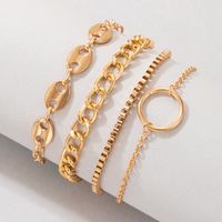 Retro Metal Circle Chain Four-piece Geometric Irregular Bracelet Set main image 3