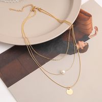 Multi-layer Metal Artificial Pearl Necklace Creative Simple Sweater Chain Jewelry main image 4