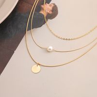 Multi-layer Metal Artificial Pearl Necklace Creative Simple Sweater Chain Jewelry main image 5